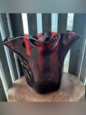 Threshold Art Glass Handkerchief Champagne Bucket/Vase - Deep Ruby Red/Plum